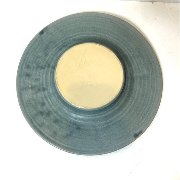 Dunes Studio PEI Ikebana Pottery Vase Braided Detail 12" Dia Blue Ceramic - Picture 3 of 9